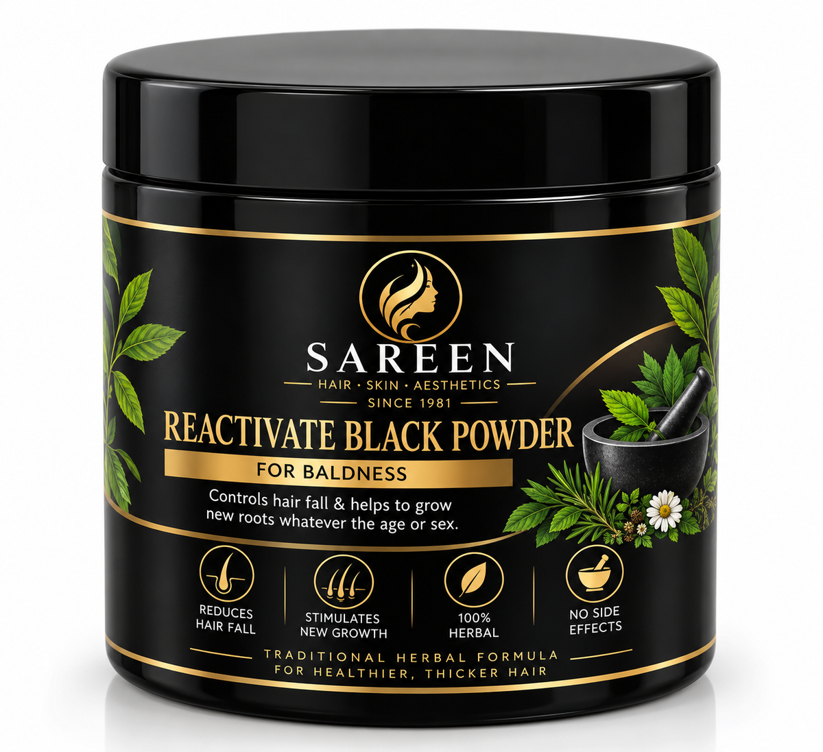 SAREEN Reactivate Black Powder – Herbal Scalp & Hair Growth Formula